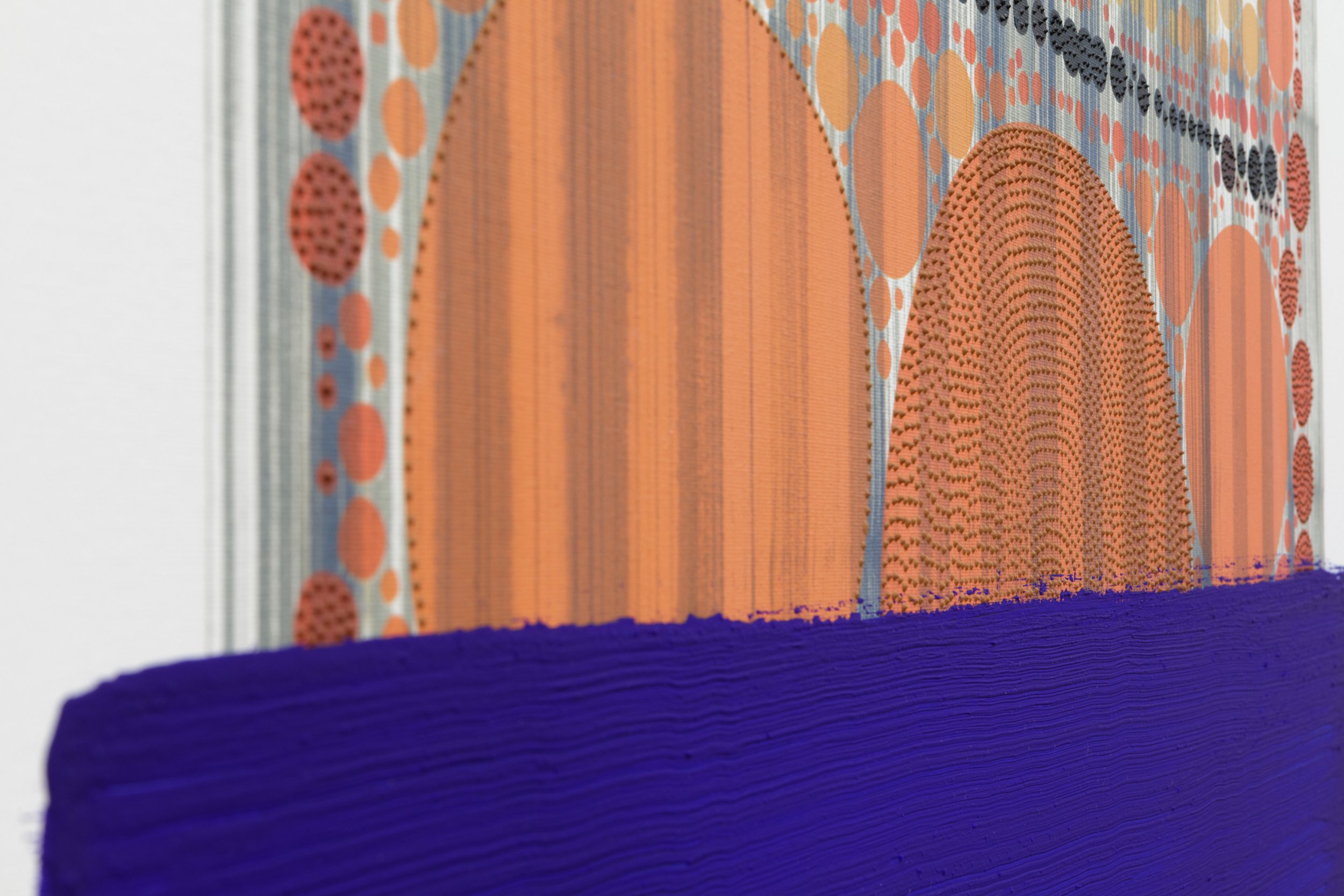 David Elia “PTEROCARPUS SANTALINUS”, Detail. Ultrachrome K3 inkjet, ceanotype, IKB pigment and acrylic canvas|  2026 |  100x 130 cm| SOLO Program Exhibition at TAL Tech Art Lab. Photo: Gabi Carrera