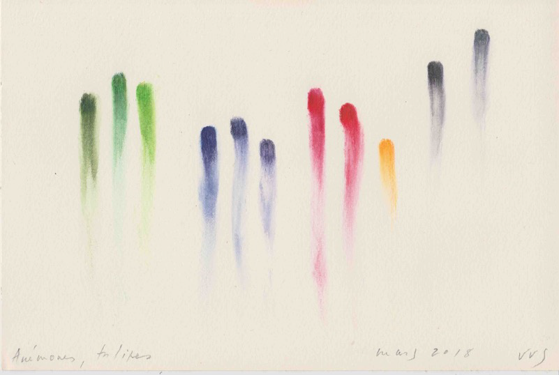  Vivianne Van Singer - Du bout des doigts Bouquets et jardins, 2016-2018 Dessins, crayons de couleur, papier aquarelle 29,7x21 cm. Image: Courtesy of the artists and Espace_L. 