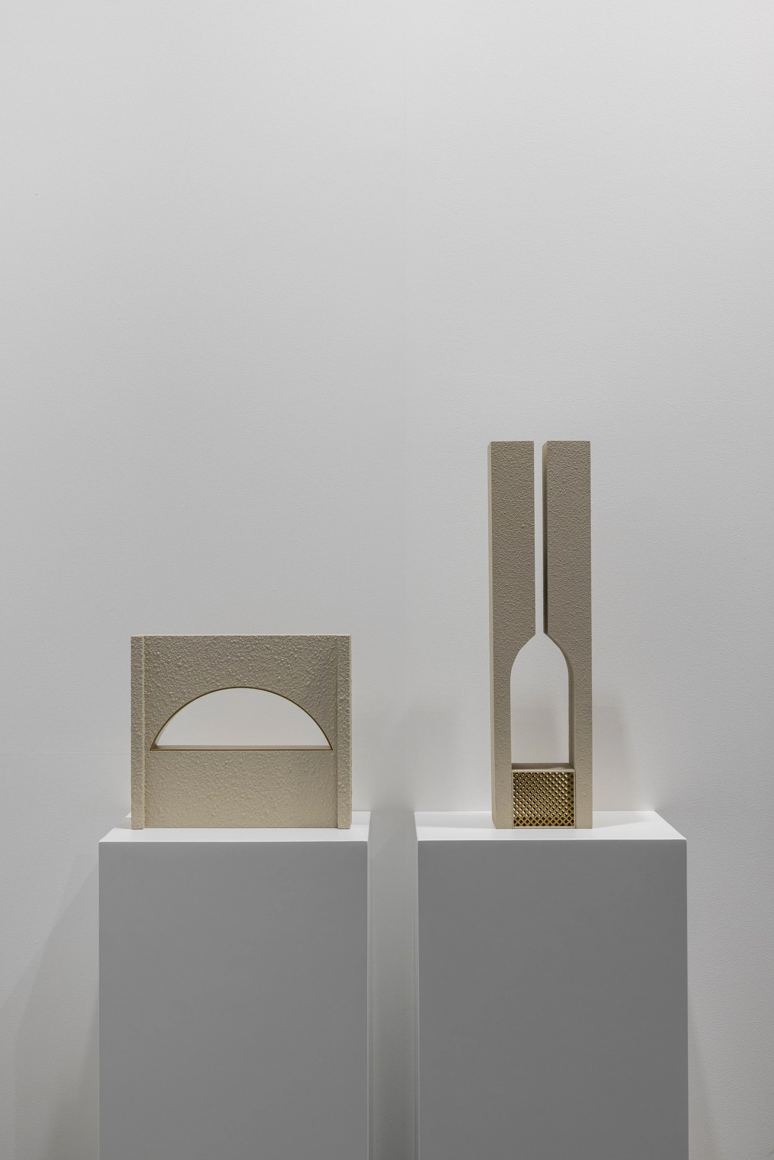  Abu Dhabi Art Fair,  AWL Gallery curatorial presentation, ‘Excavations of the Moment’.  Sara Alahbabi - Wind’s Eye: Characters Archive عين الريح: أرشيف الوجوه, 2025
Mixed media sculpture 60 x 15 x 15 cm; Left: Wind’s Eye: Characters Archive عين الري