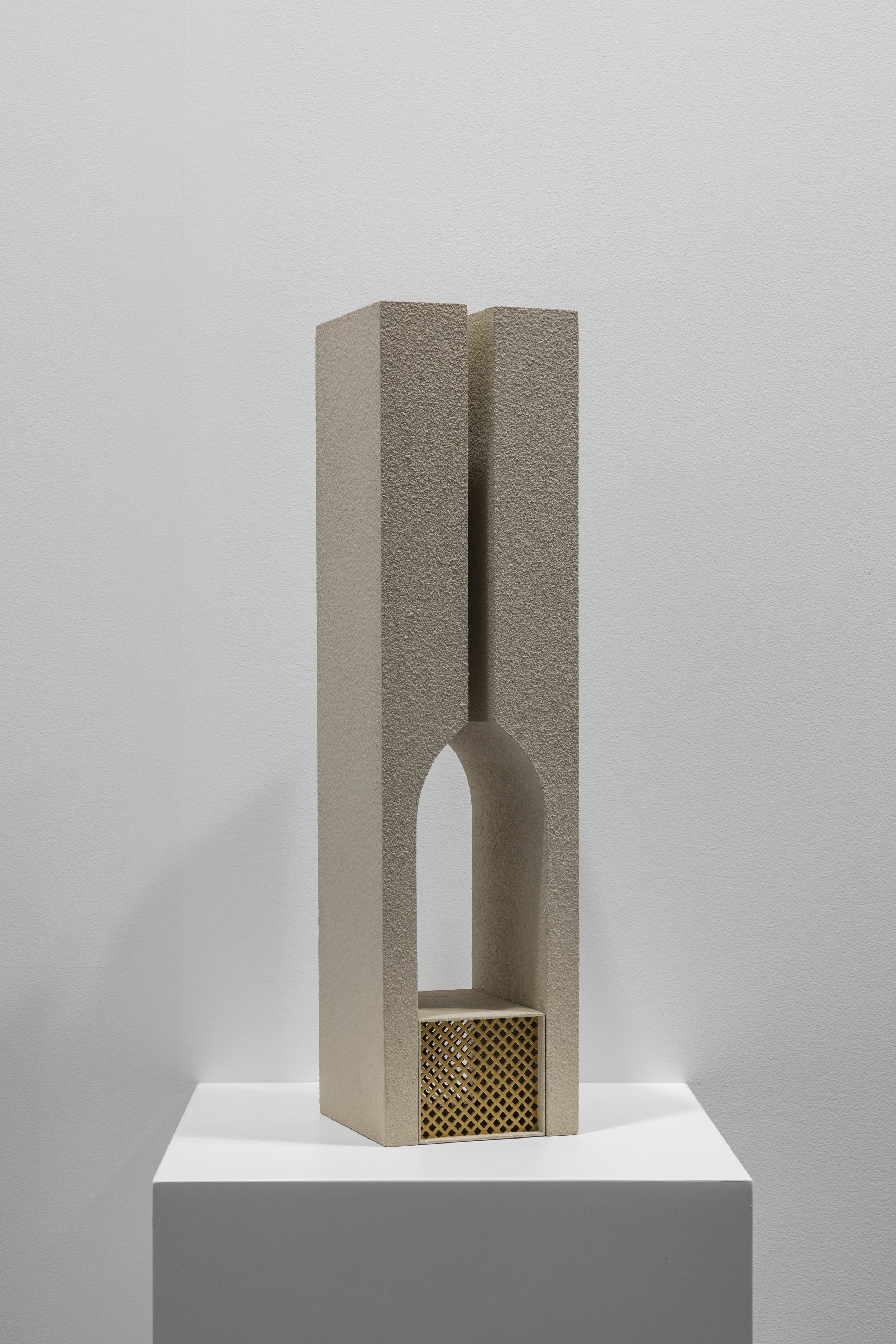  Abu Dhabi Art Fair,  AWL Gallery curatorial presentation ‘Excavations of the Moment’.  Sara Alahbabi - Wind’s Eye: Characters Archive عين الريح: أرشيف الوجوه, 2025
Mixed media sculpture 60 x 15 x 15 cm. Photo credit:   Ismail Noor at Seeing Things