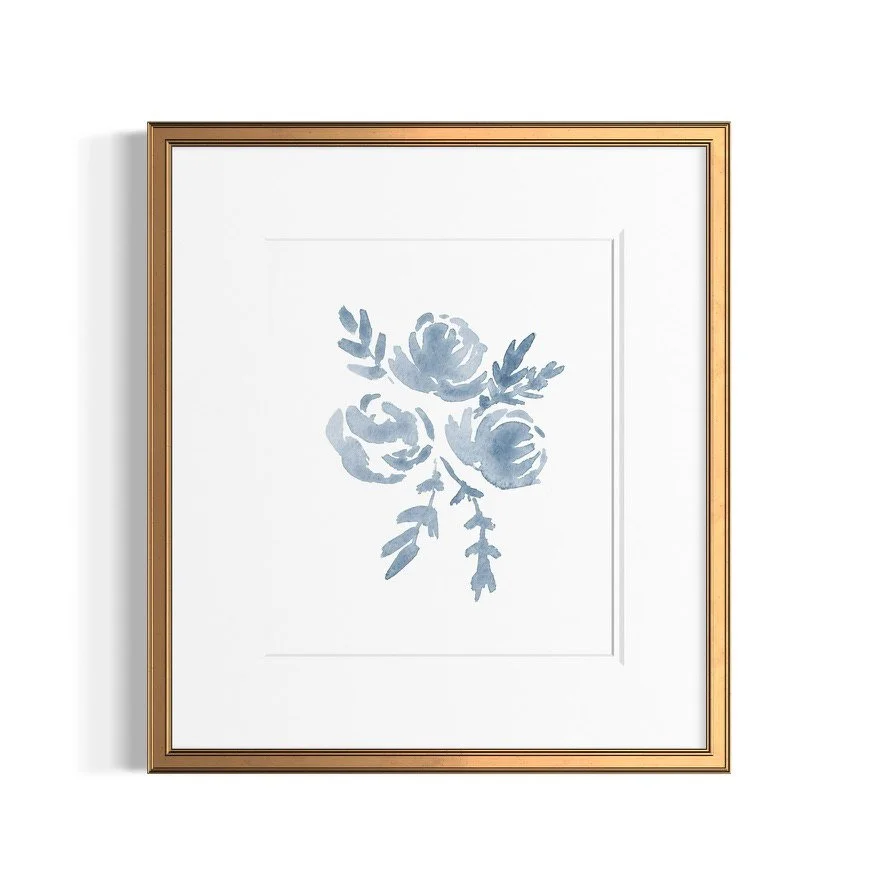 Blue Rose Bouquet Watercolor Art Print