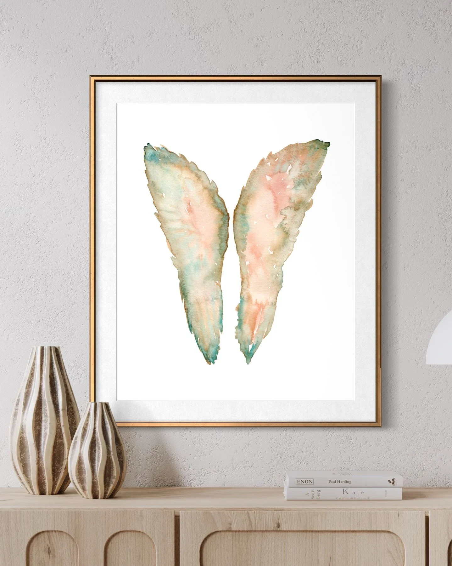 Angel Wings Watercolor Print Pink and Teal #2