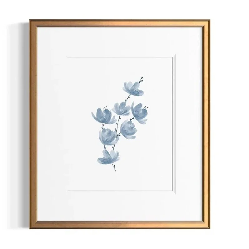 Blue Magnolia Flowers Watercolor Art Print
