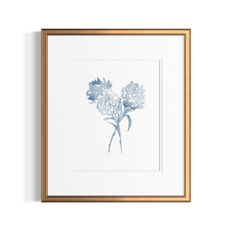 Blue Peony Bouquet Watercolor Art Print