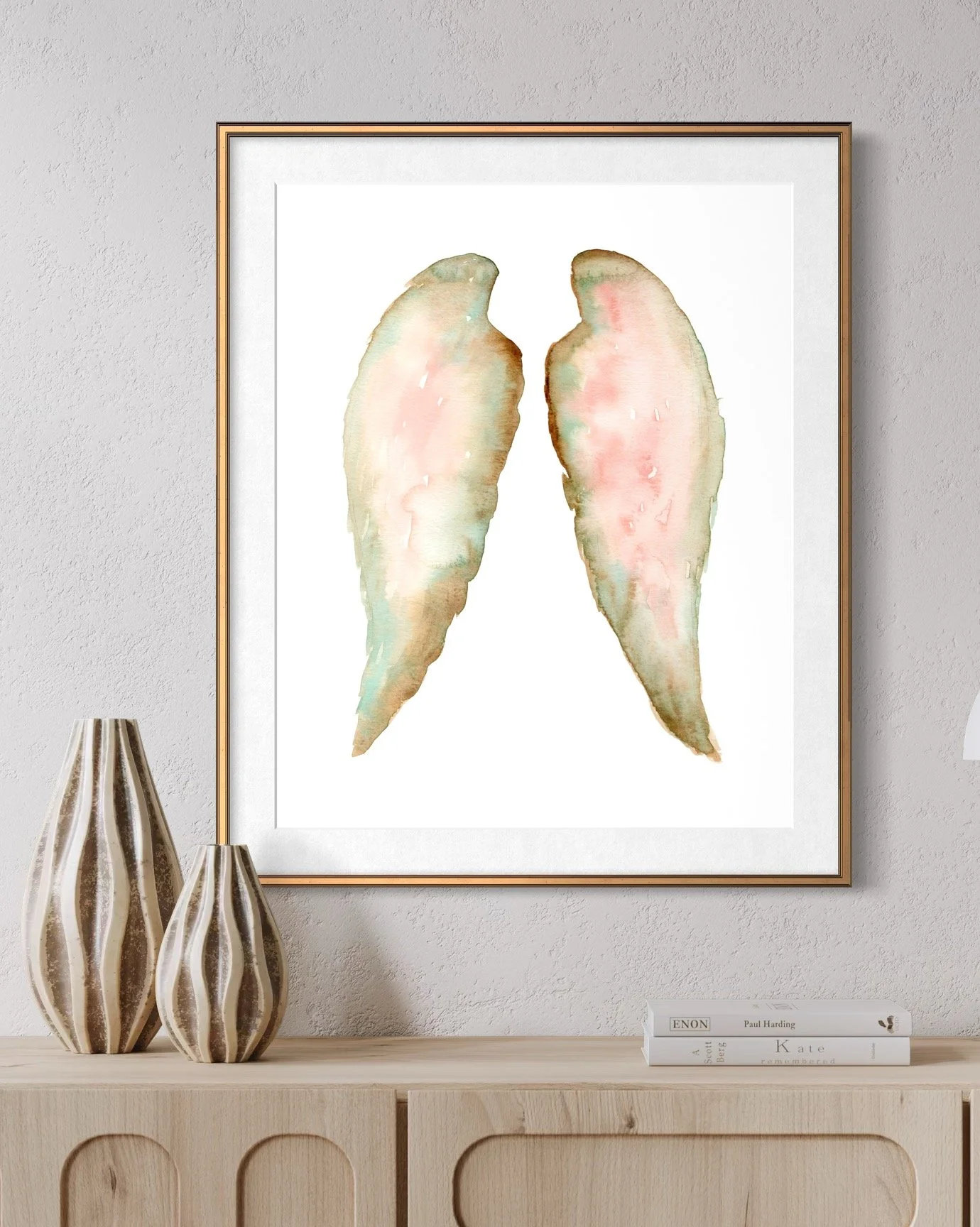 Angel Wings Watercolor Print Pink and Teal