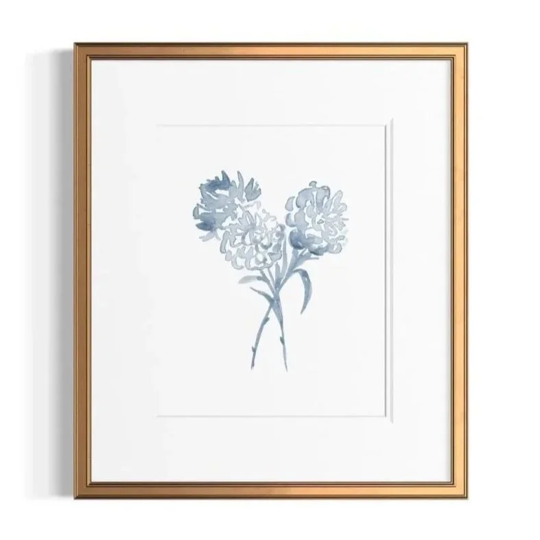 Blue Peony Bouquet Watercolor Art Print