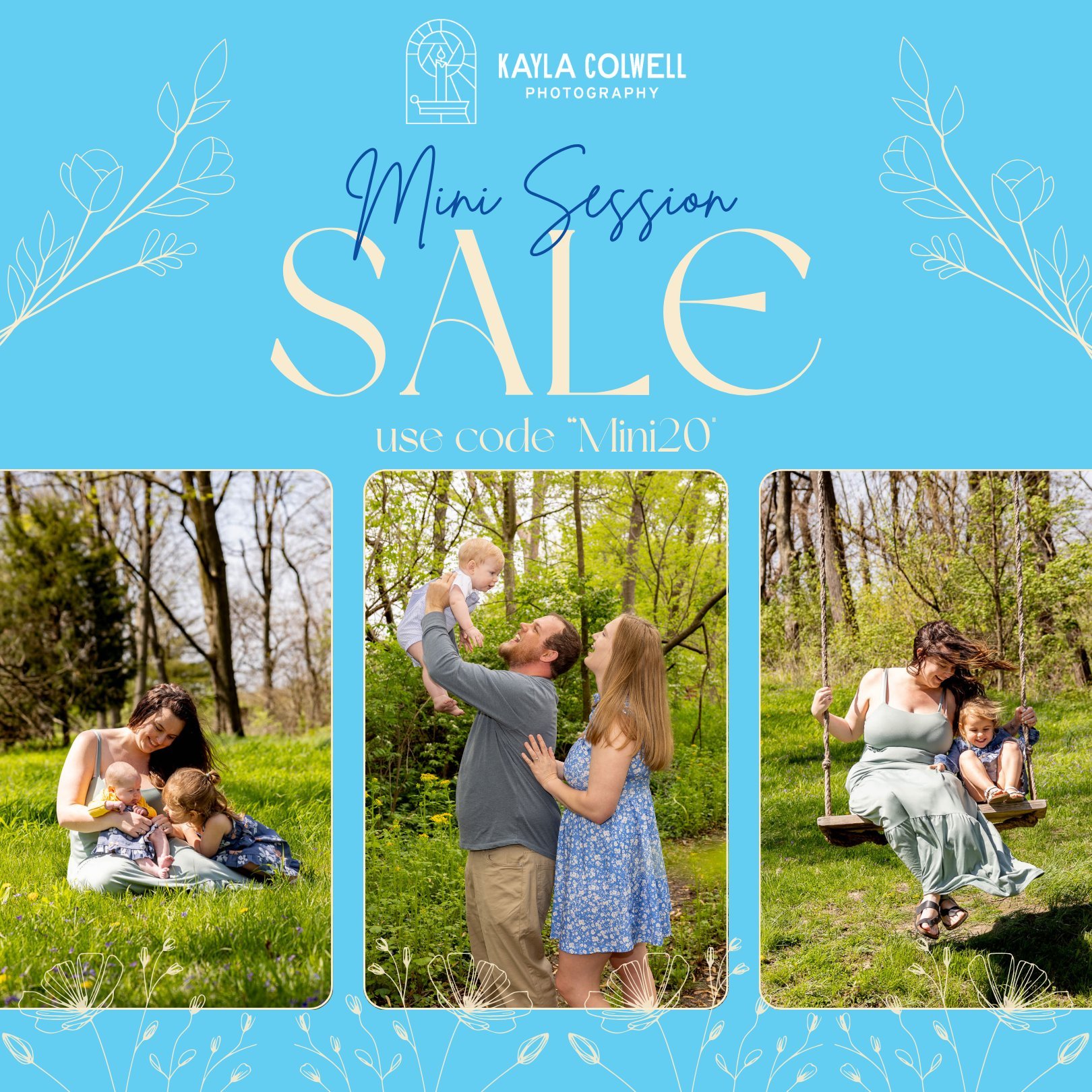 Bummed you didn't win the mini session giveaway?
Take advantage of the Mini Session Sale!
For the next week, until 7/6 at 11:59pm, the wildflower mini sessions will be on sale for 20% off. Use code "Mini20" at check out. This puts the to