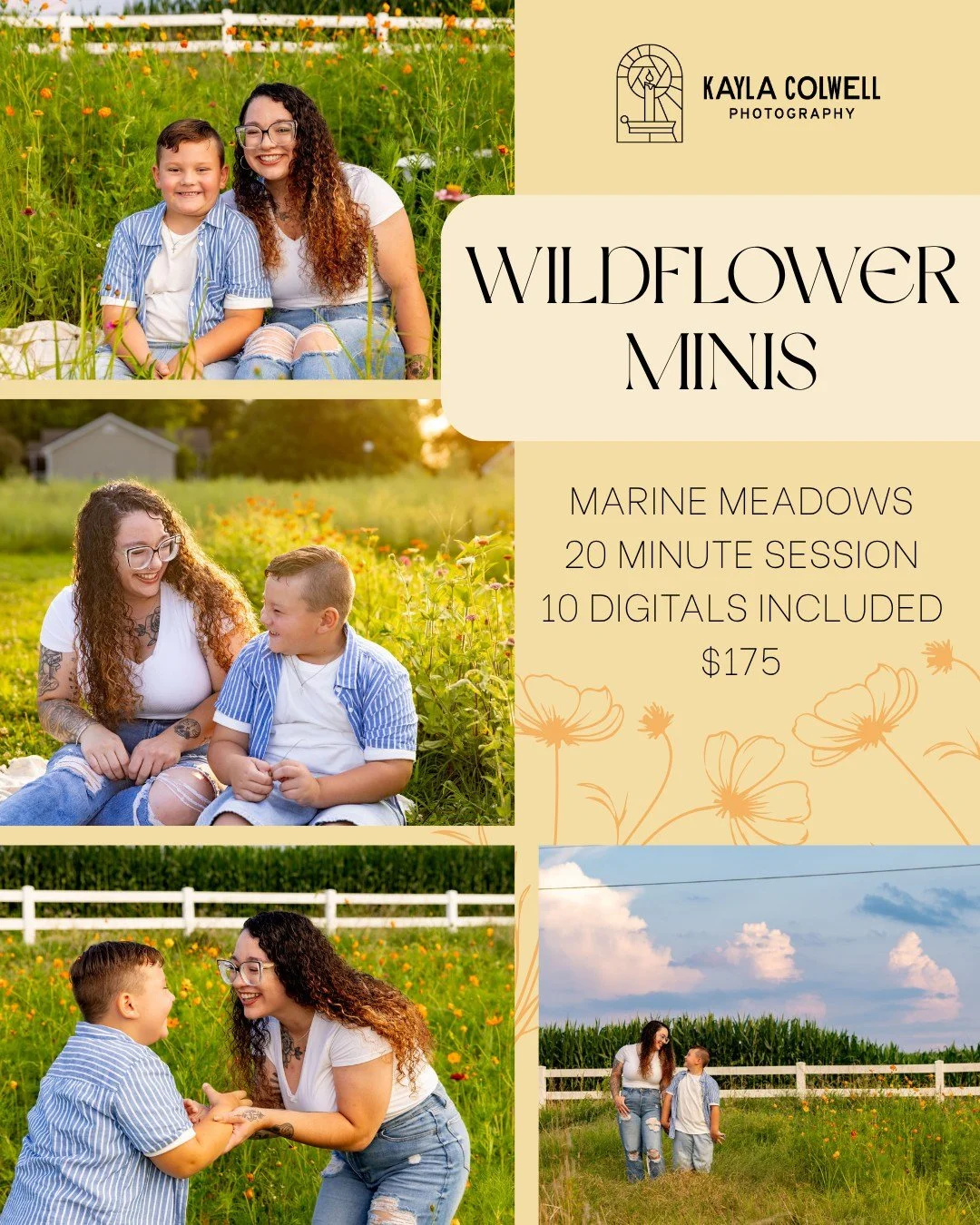 It's the last month of Wildflower Minis and the fields are looking stunning right now! πΈπΌπΈ
In this last month, minis will now come with 10 digital files. Book a 7:20 or 7:40 time slot for some beautiful golden hour photos! Schedule your session w