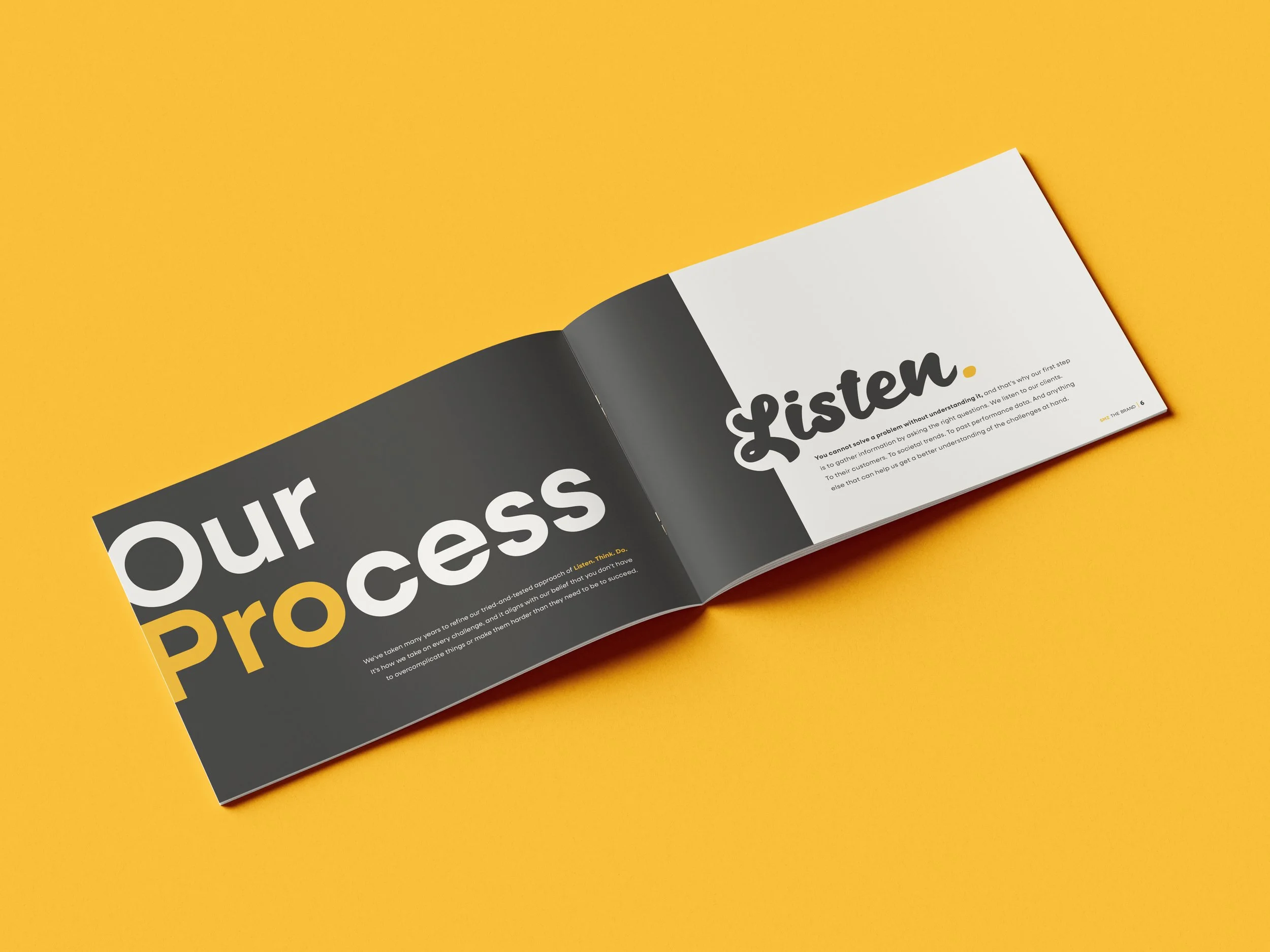 A spread from the SMZ brand book showcasing the brand process.