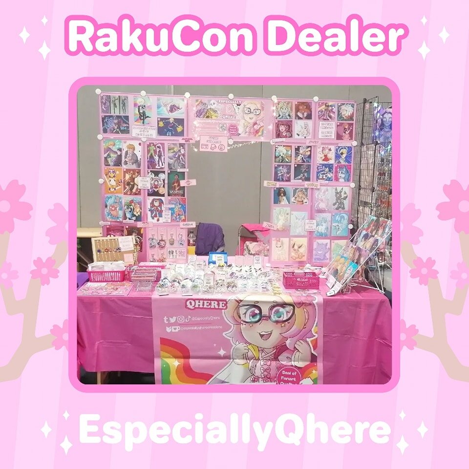 We're delighted to welcome back @especiallyqhere to RakuCon! 🌸 They sell a lovely variety of stickers, keyrings, badges, prints and more! 💕 Swipe across to check out their amazing work! 💖

#animeconvention #ukconvention #convention #comiccon #anim