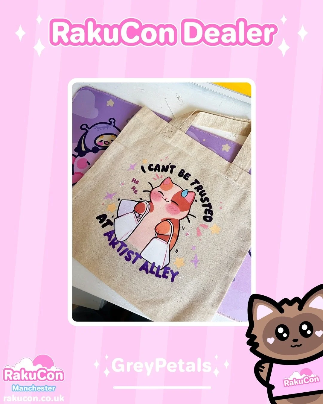 We're excited to welcome @greypetals to RakuCon! πΈ They sell a wonderful variety of stickers, prints, magnets and more! π©· 
#animeconvention #ukconvention #convention #comiccon #rakucon