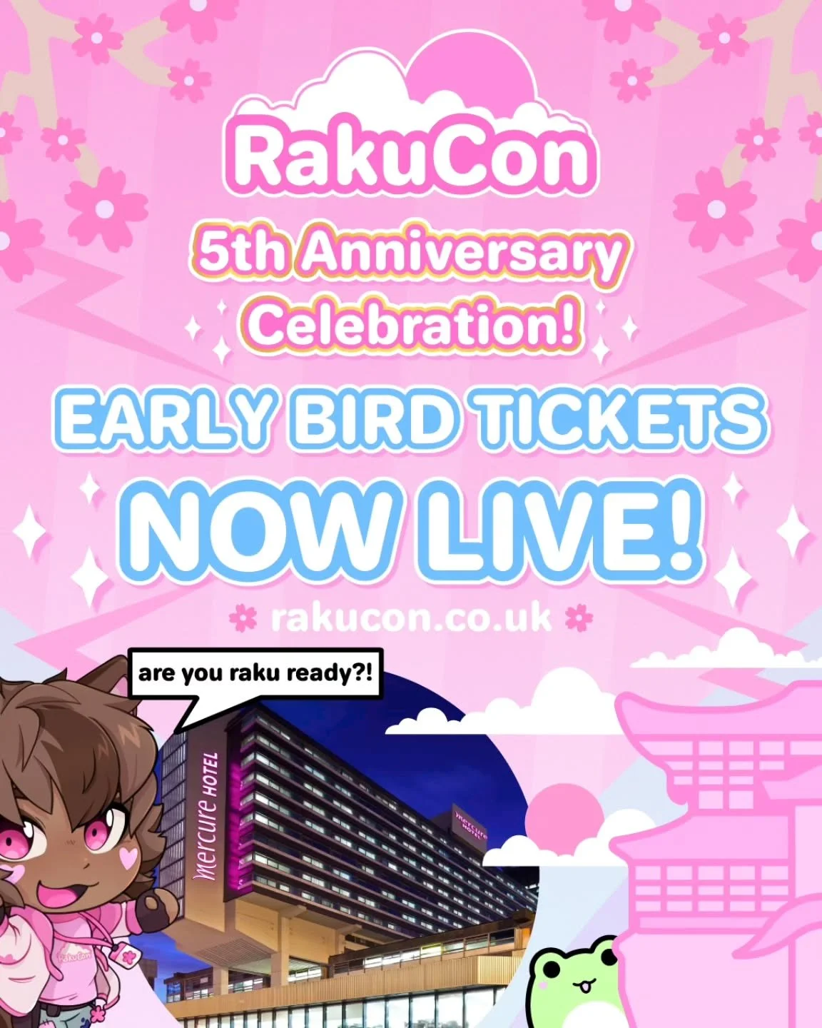 Are you raku ready?! 🎉🌸 Limited early bird discounted tickets for RakuCon Manchester are now LIVE! 🌸🎉 Come join us for our 5th anniversary celebration! 🩷🥳 Link to tickets in bio! 🎟️

#rakucon #comiccon #ukconvention #animeconvention #cosplay