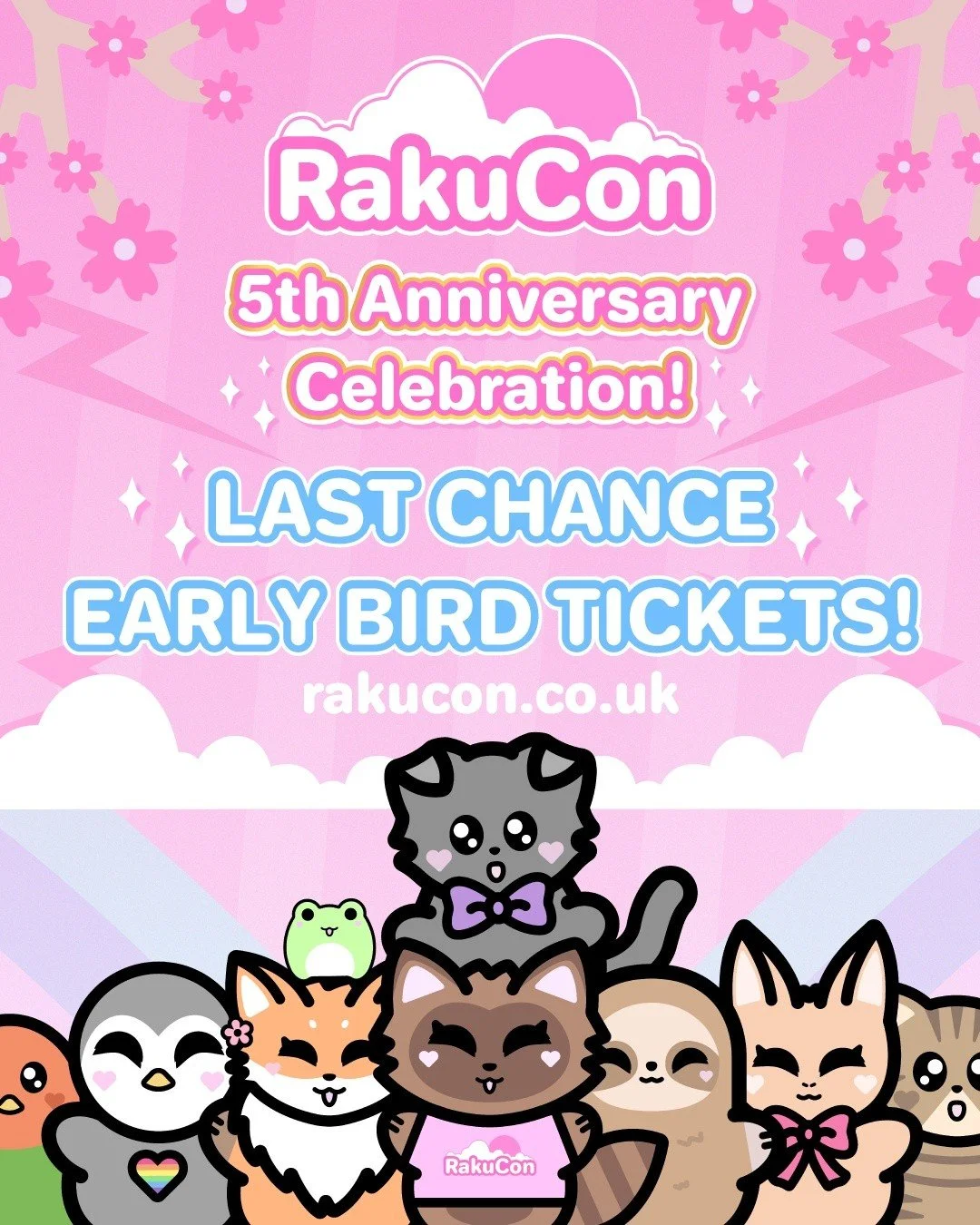 Last chance for early bird tickets! ✨ Get yours now whilst you still can! 💕 

#animeconvention #ukconvention #convention #comiccon #rakucon