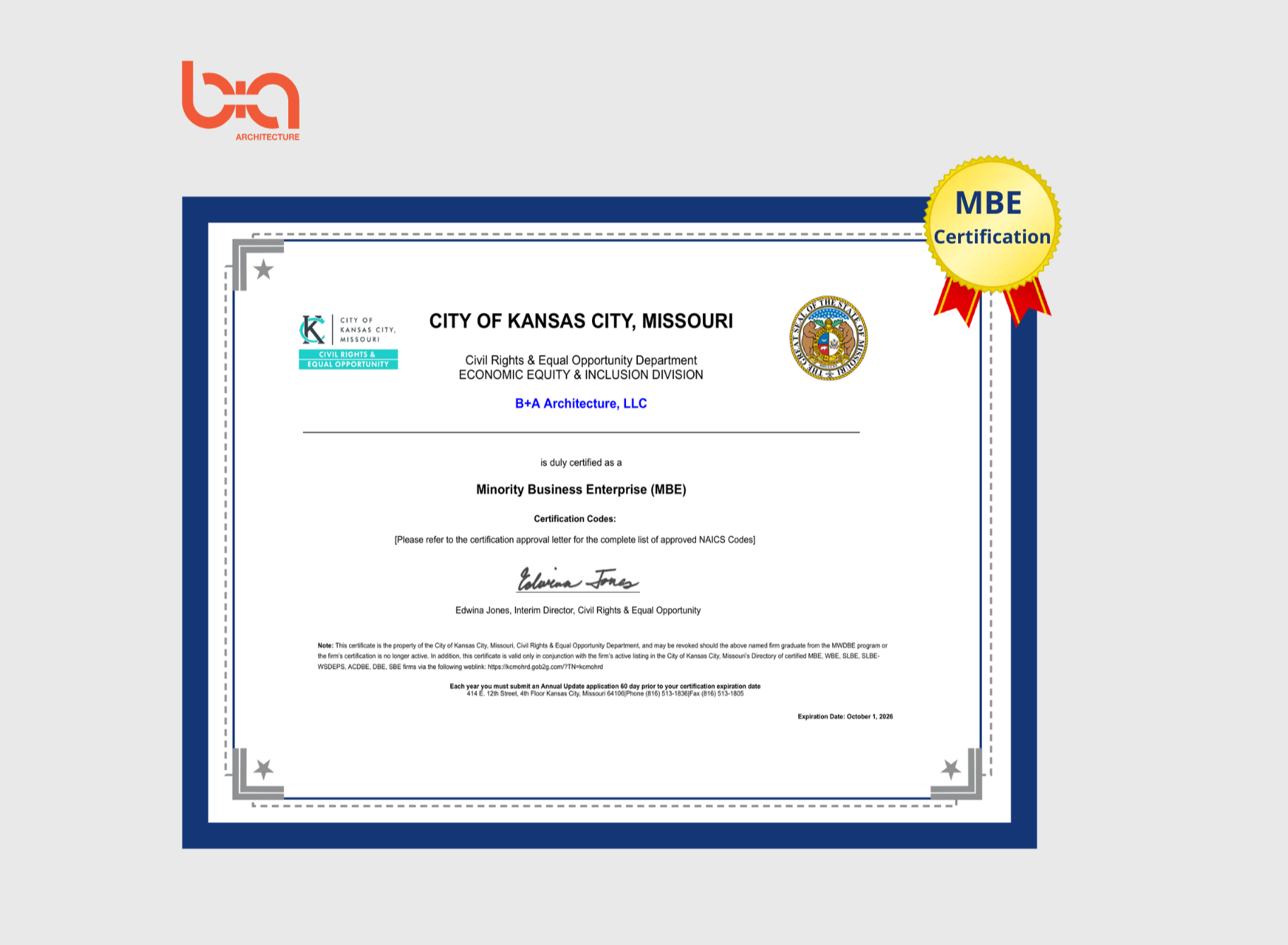 A Step Ahead: B+A Architecture Earns MBE Certification