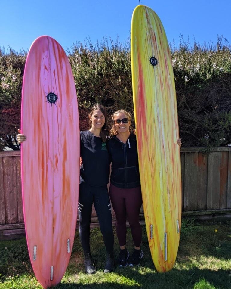 So fun making these custom boards for Brenna 8&rsquo; and Roxanne 9&rsquo;6&rdquo; #customsurfboards #customlongboard #surfboards #surfboardart #resinart