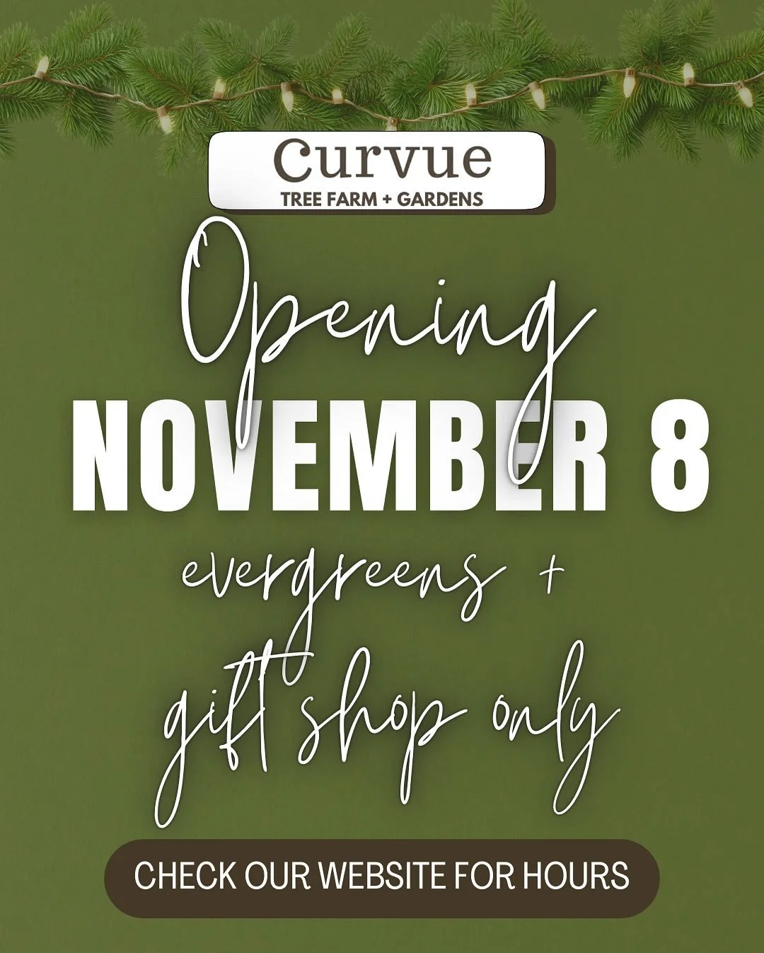 MARK YOUR CALENDAR! 🗓️ We will be open by for the Christmas season November 8th! This will just be a soft opening. The gift shop will be open + we will have wreaths, boughs, spruce tops, porch pots + garland available for purchase! &bull; We will th