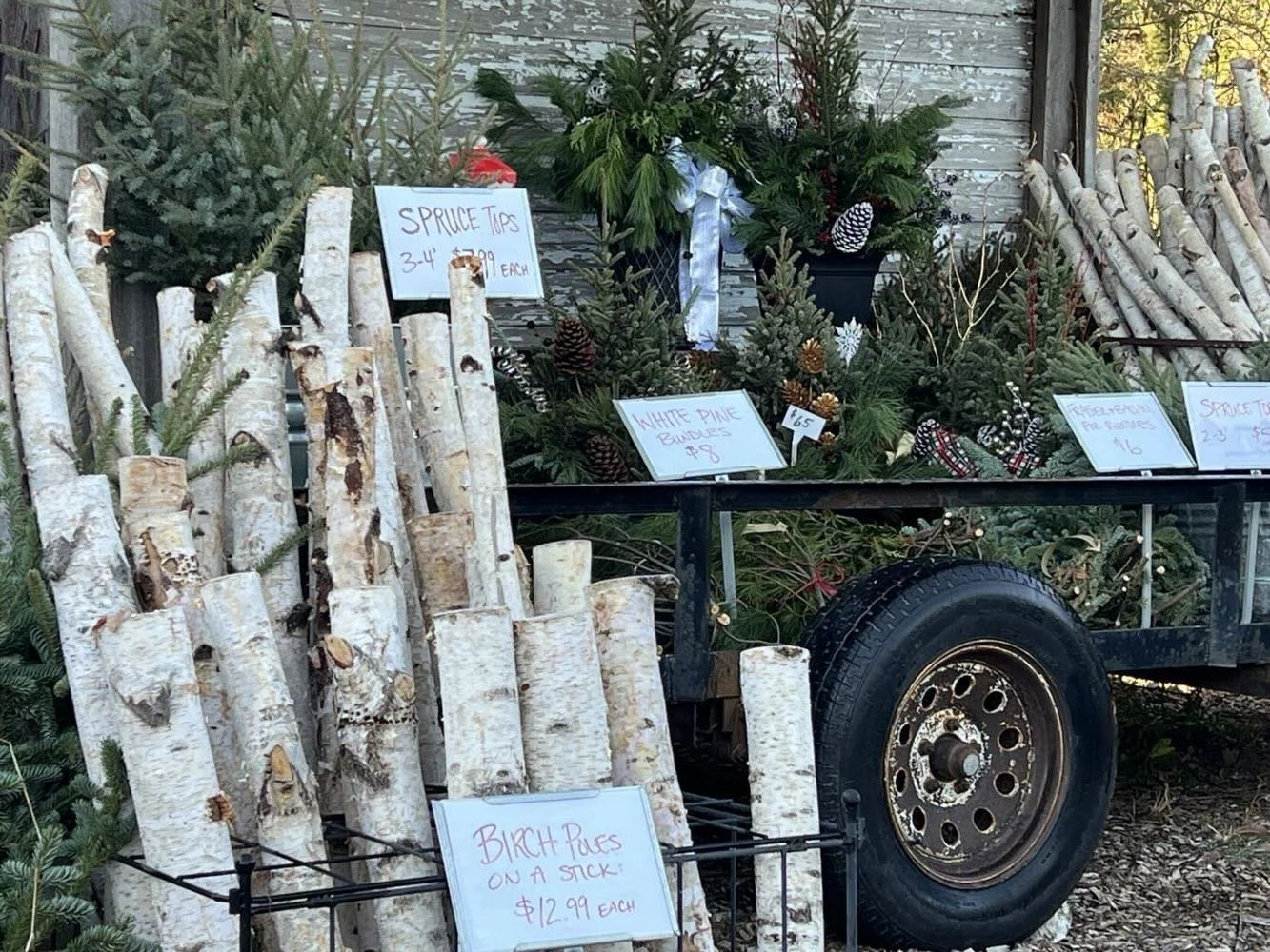 Still looking for porch pot supplies + accessories? We&rsquo;ve got options for boughs, spruce tops, other tree tops, birch poles, dogwood + more behind the Gift Shop. You&rsquo;ll also find our wreaths, porch pots + garland there too.

#handmade #fr