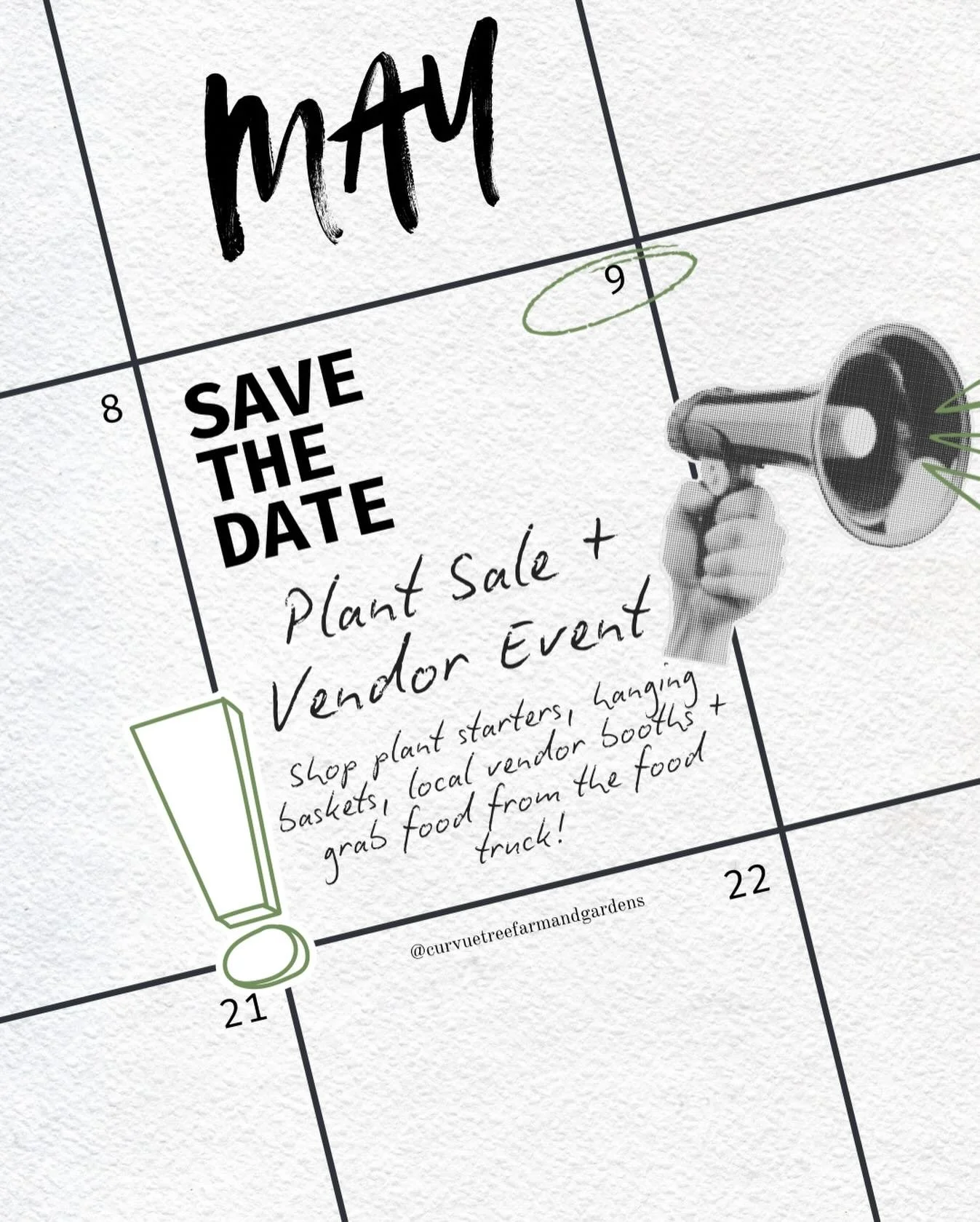 SAVE THE DATE! May 9th &bull; Shop plants (one day only!), local vendors + grab food from the local food truck! More details to come&hellip;. 

#curvuetreefarmandgardens #eauclaire #shoplocal #supportlocal