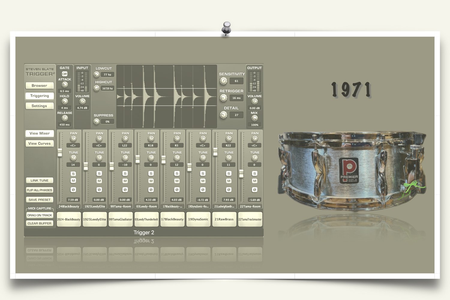 1971 Premier HiFi Aluminum Snare sounds for Slate Trigger