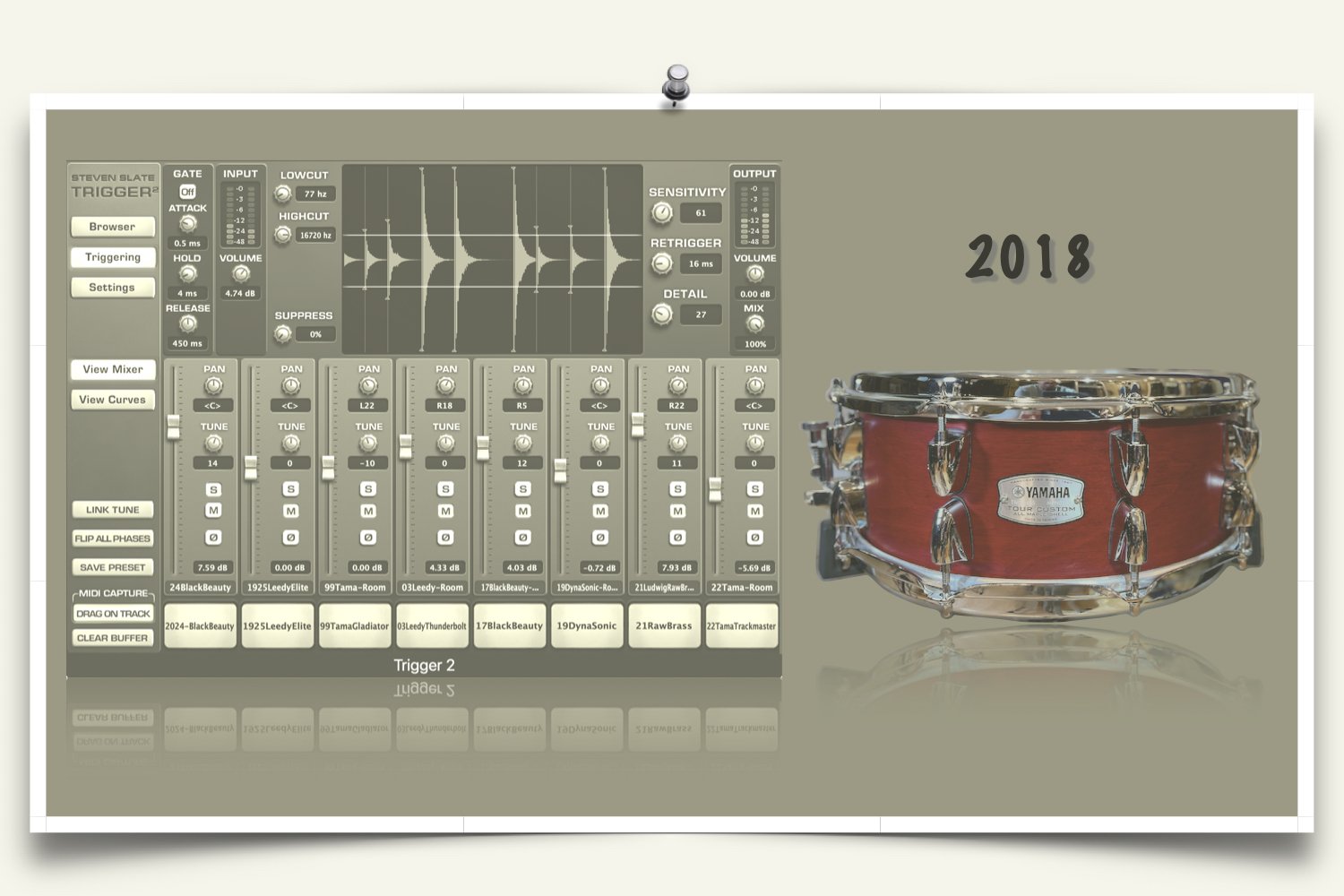 2018 Yamaha Tour Custom Maple snare sounds for Slate Trigger