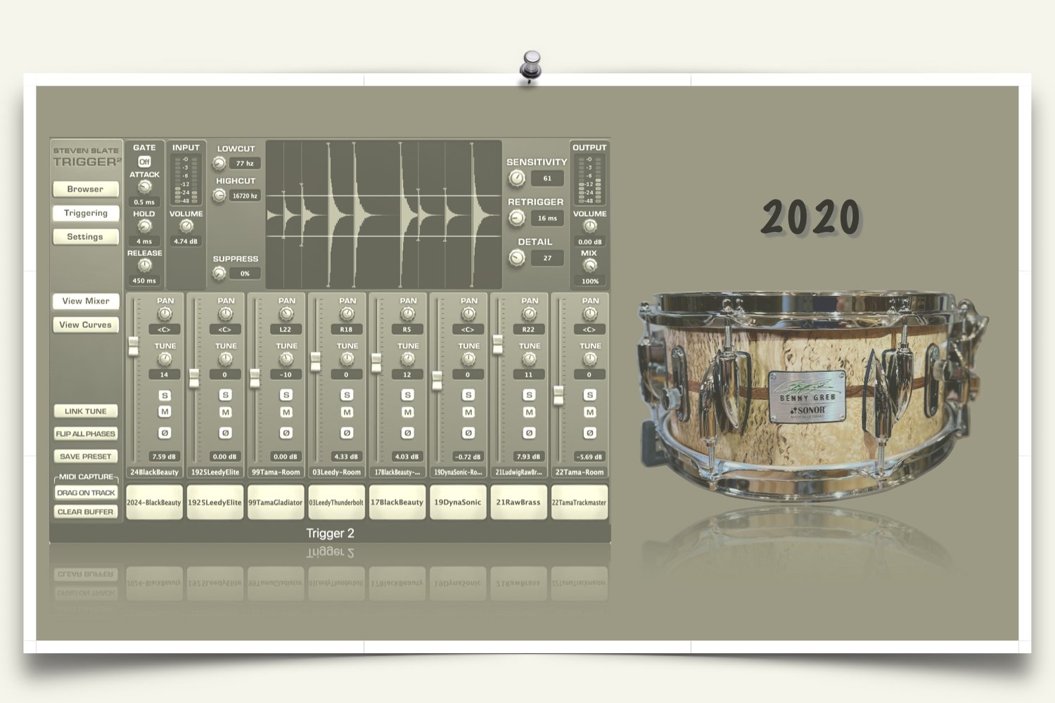 2020 Sonor Benny Greb signature Snare samples for Slate Trigger