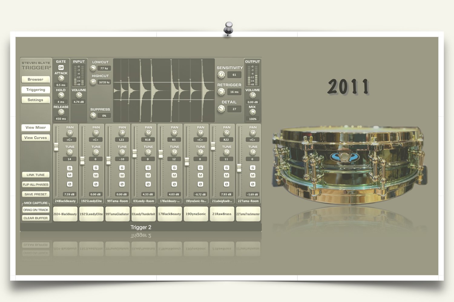 2011 Ludwig Carl Palmer Signature snare sounds for Slate Trigger plug-in