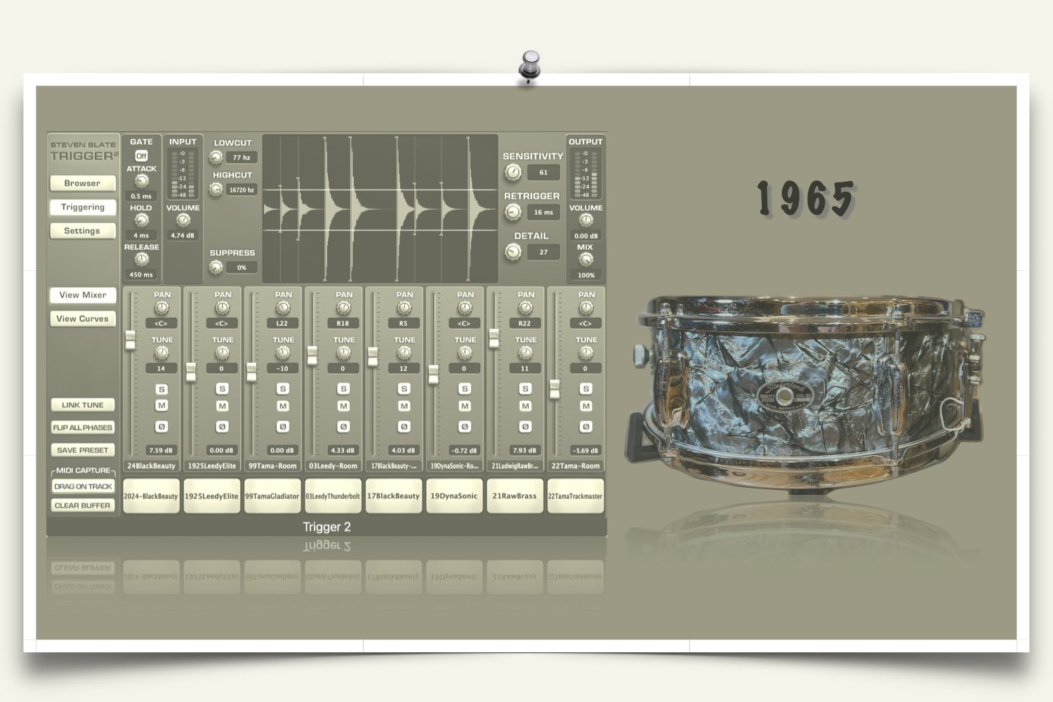 1965 Slingerland Niles Maple Snare drum sounds for Slate Trigger