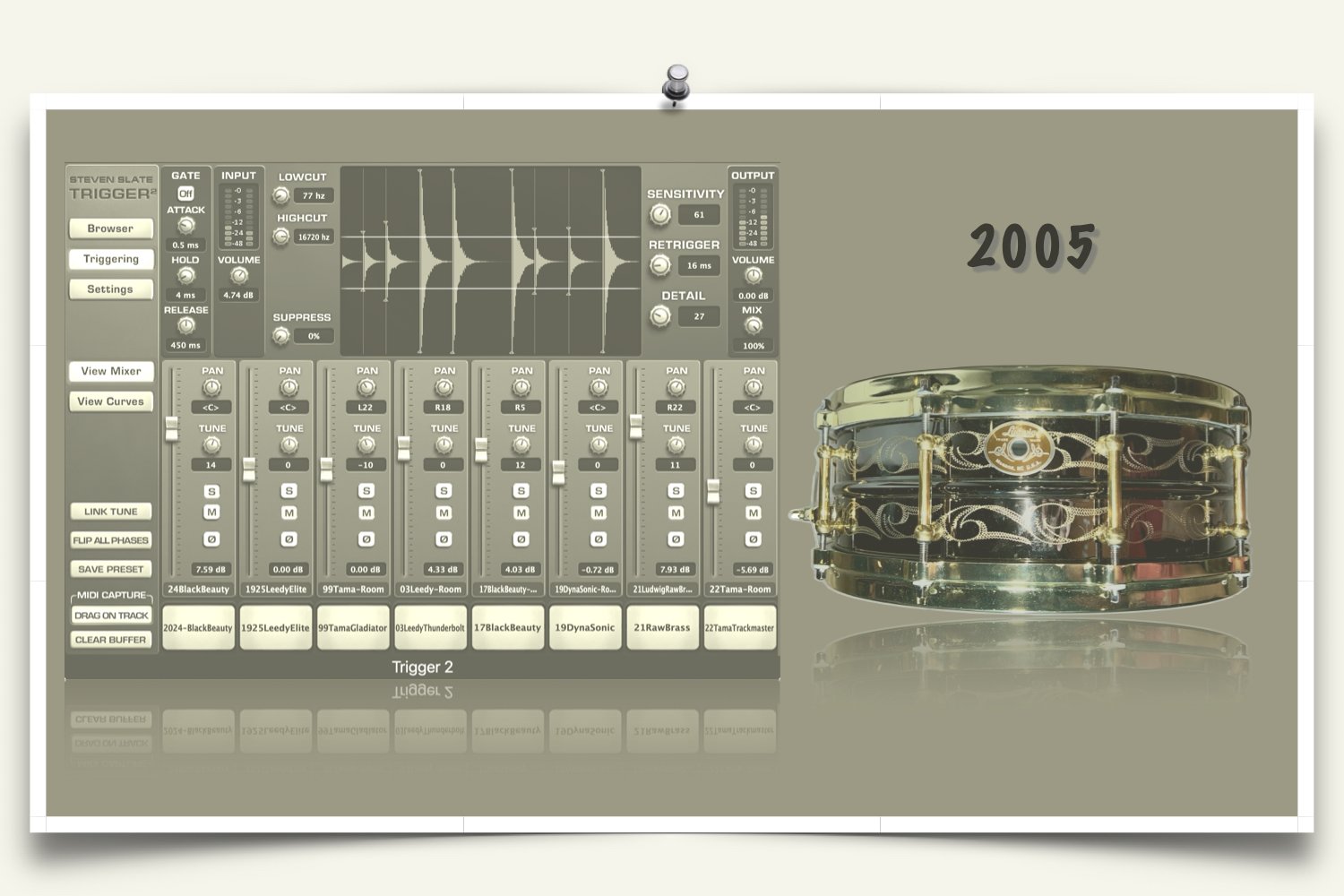 2005 Ludwig Black Beauty Engraved Snare samples for Slate Trigger plug-in