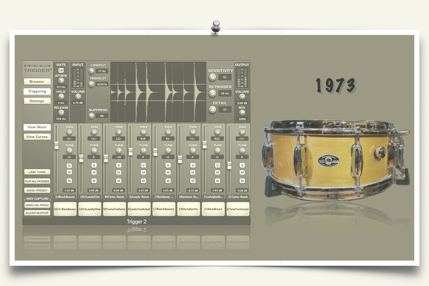 1973 Slingerland Concert King Snare Slate Trigger