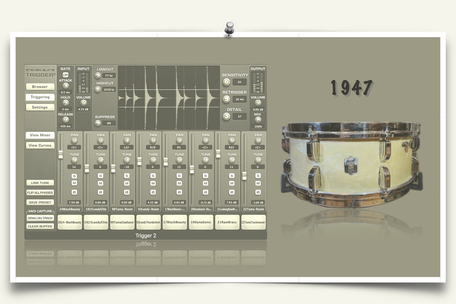 1947 Leedy Broadway snare Drum sounds for Slate Trigger