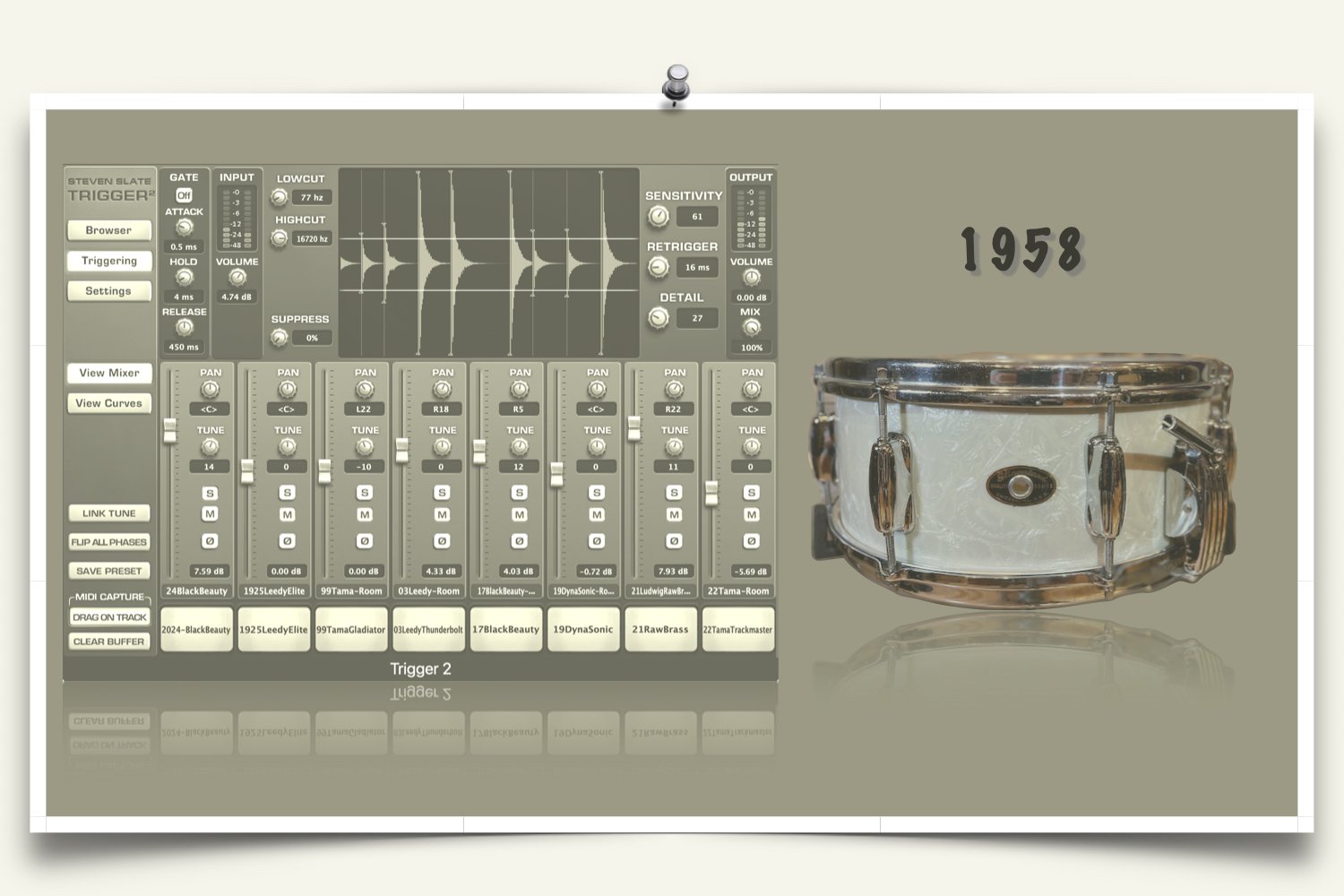 1958 Slingerland Radio King Slate Trigger samples