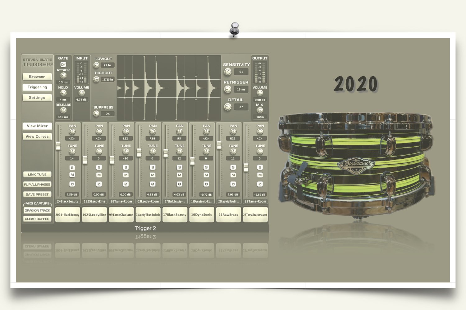 2020 Tama Starclassic Walnut-Birch Snare Drum Samples for Slate Trigger