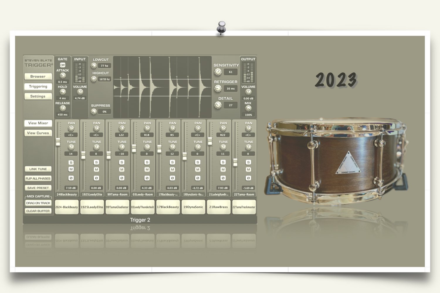 solid walnut snare samples for Slate Trigger