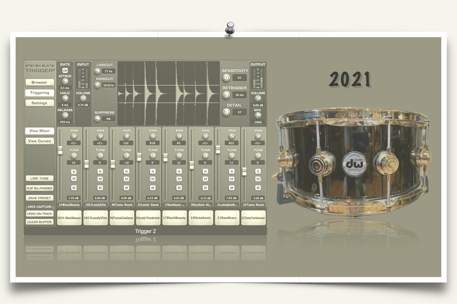 DW Black Nickel over Brass Snare Samples for Slate Trigger