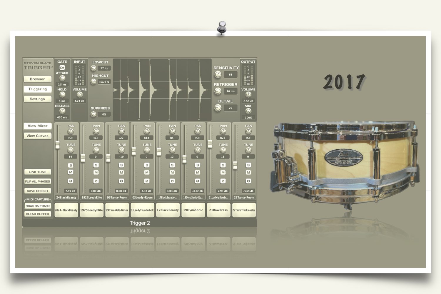 2017 Pearl FFS Maple Snare sounds for Slate Trigger