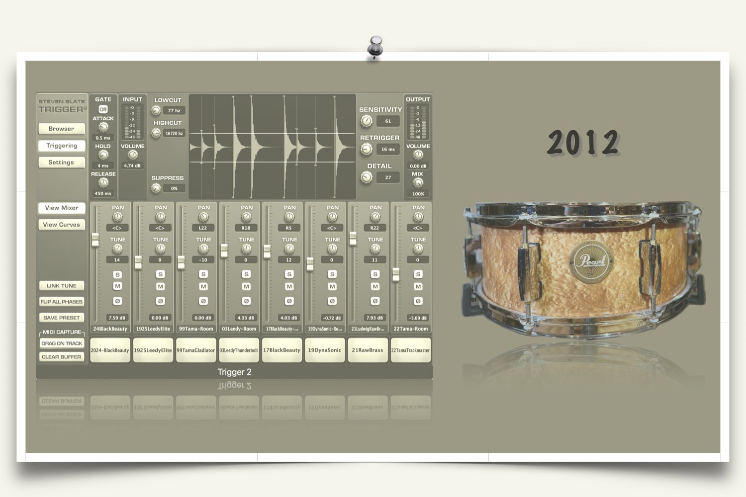 2012 Pearl Artisan II Snare sounds for Slate Trigger