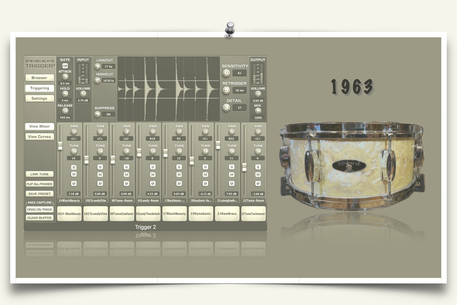1963 Stewart by Tama snare sounds for Slate Trigger