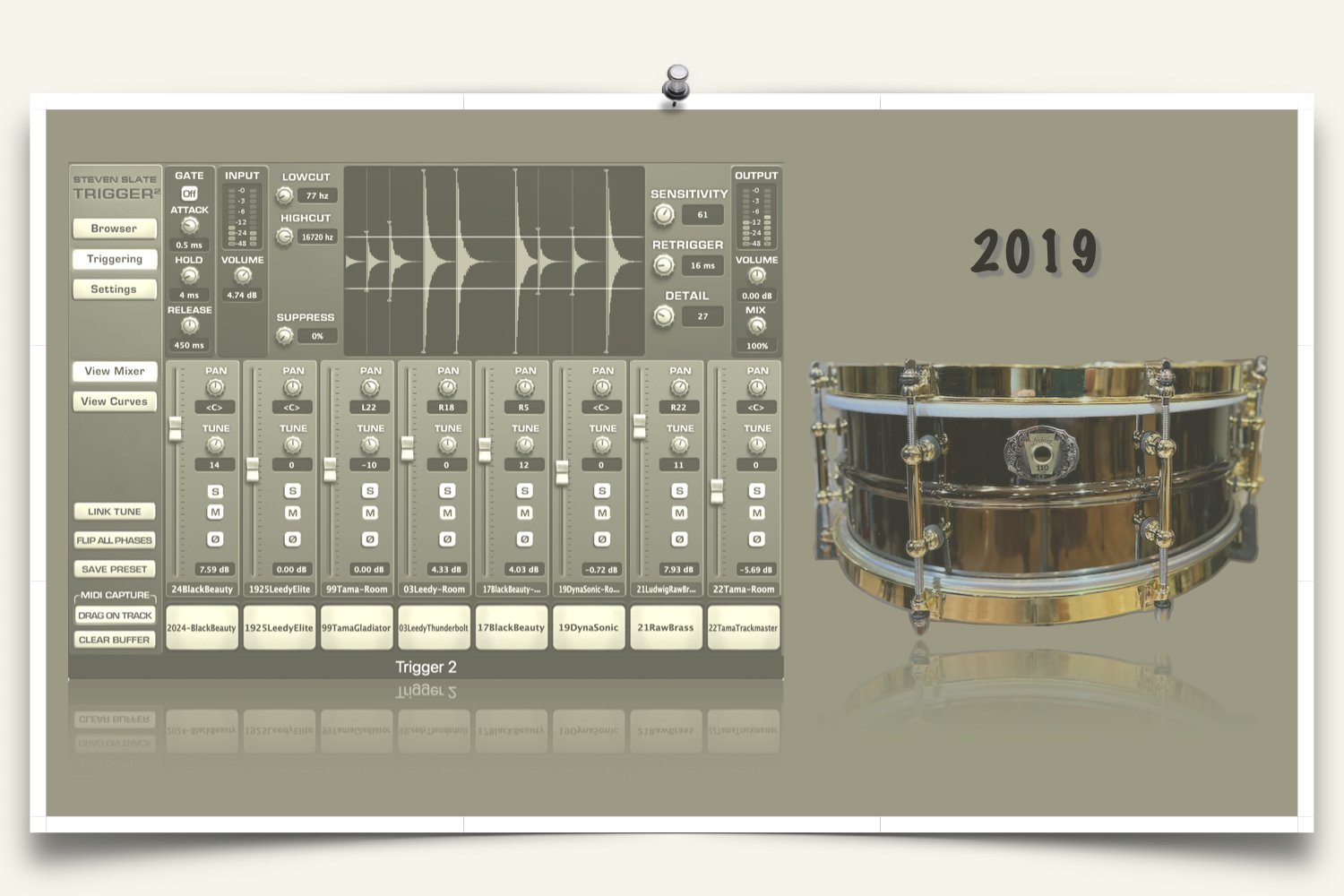 2019 Ludwig Black Beauty Anniversary Edition samples for Slate Trigger