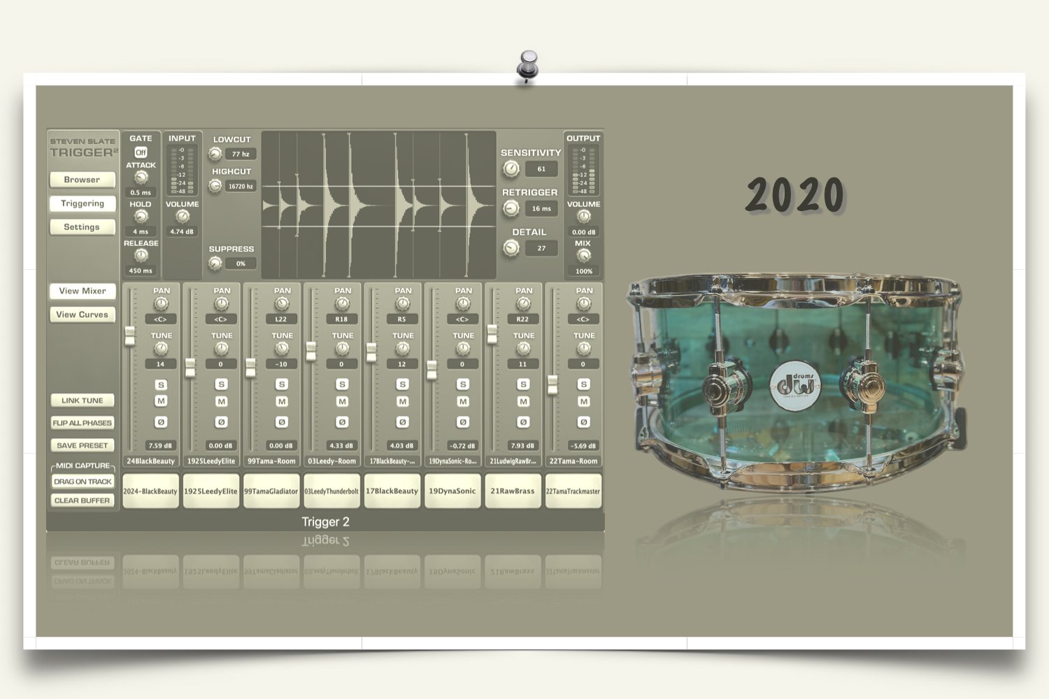 2020 DW Design Series Acrylic Snare samples for Slate Trigger