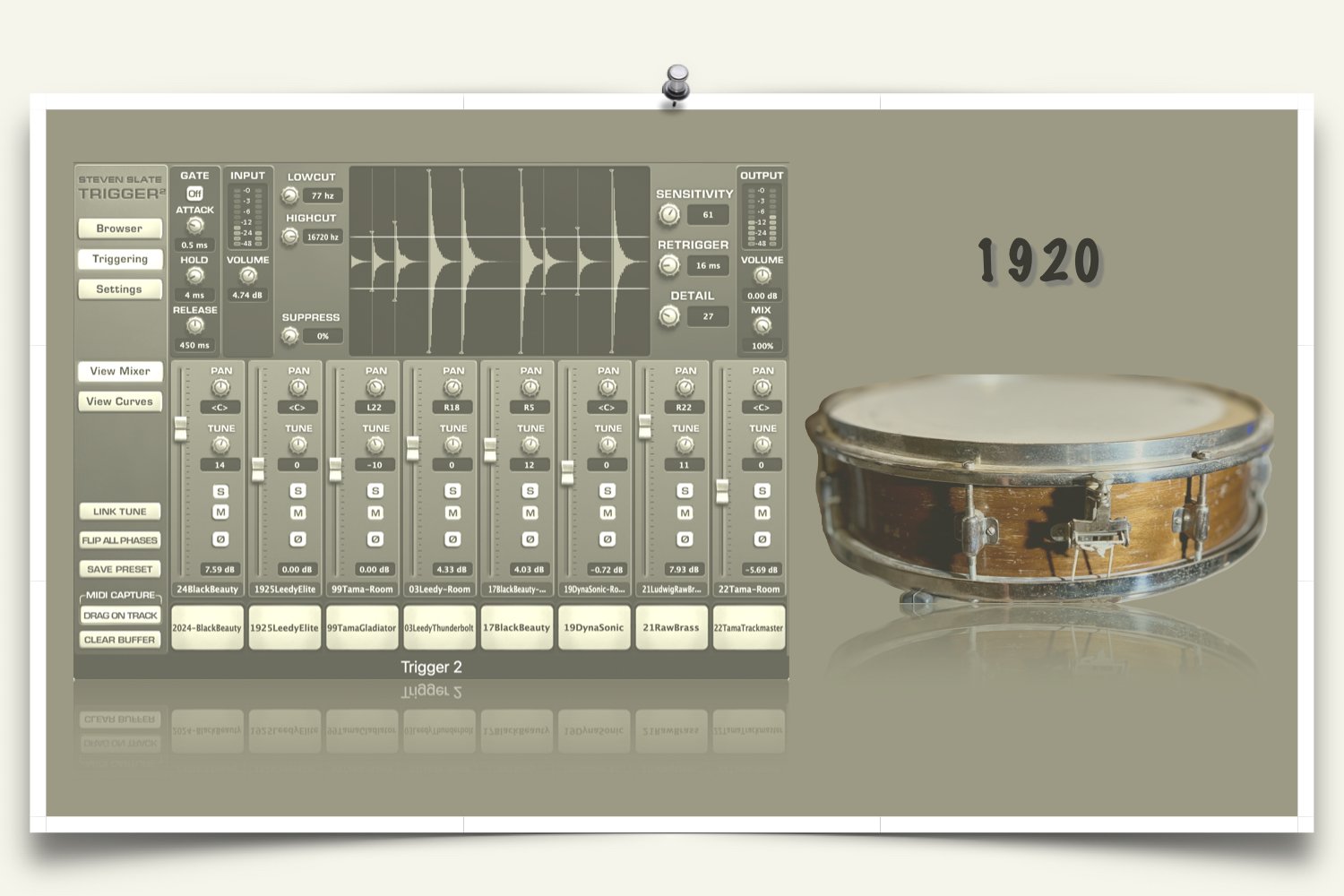 1920 Leedy Walnut Snare Slate Trigger