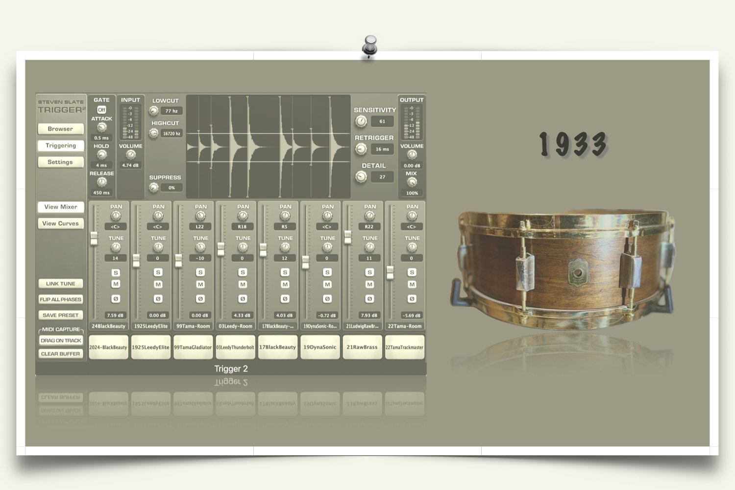 1933 Leedy Tudor African Mahogany Snare Drum Sounds