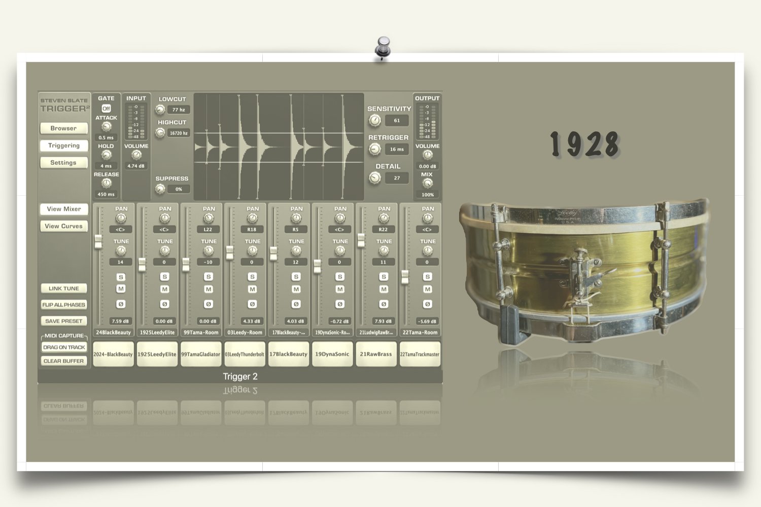 1928 Leedy Brass Snare slate trigger