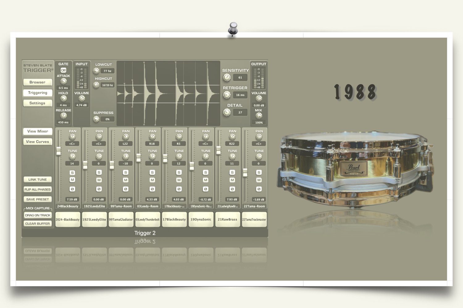 1988 Pearl FFS Brass Piccolo Snare sounds for Slate Trigger