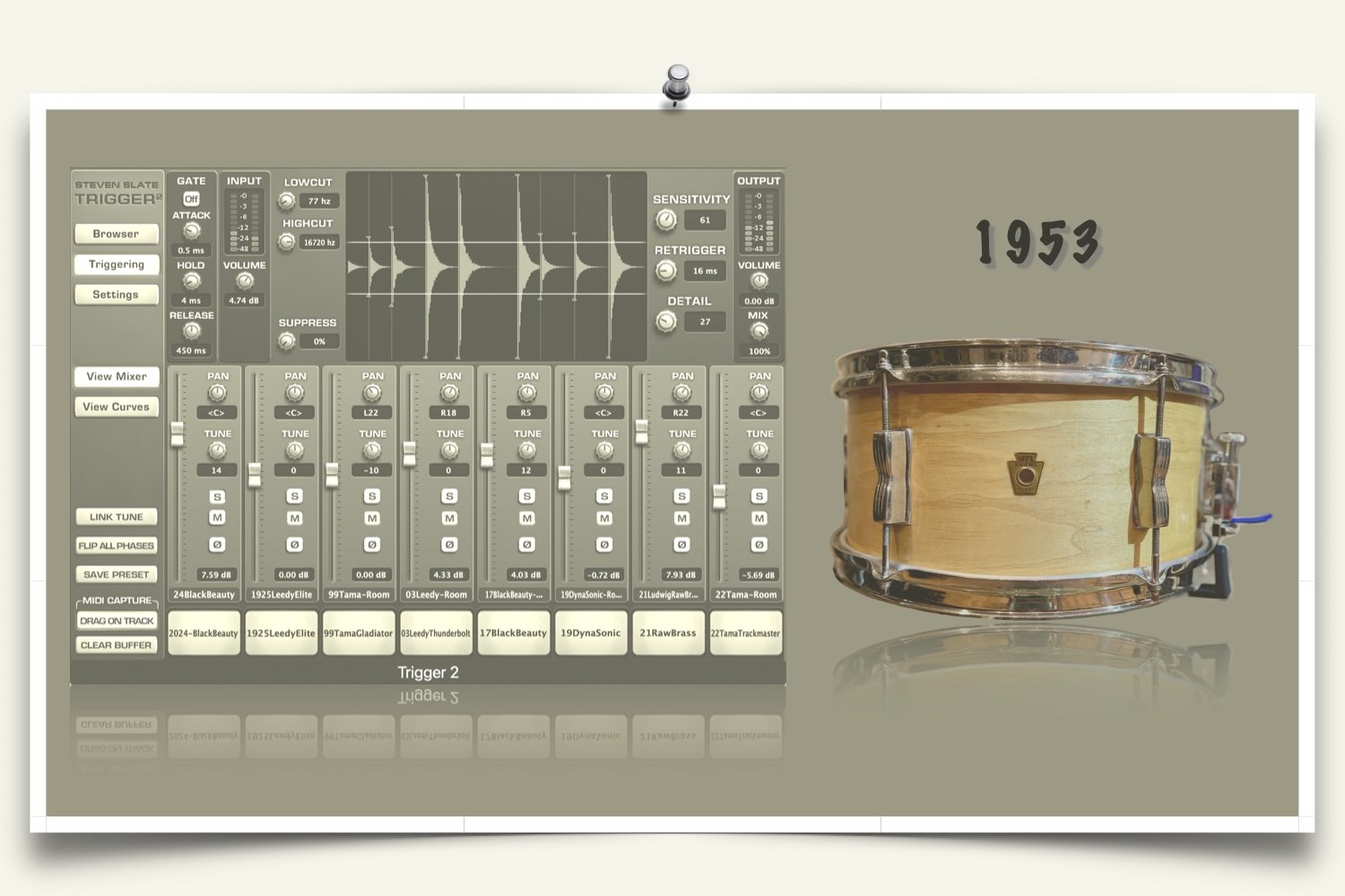 1953 Ludwig WFL Supreme Snare sounds