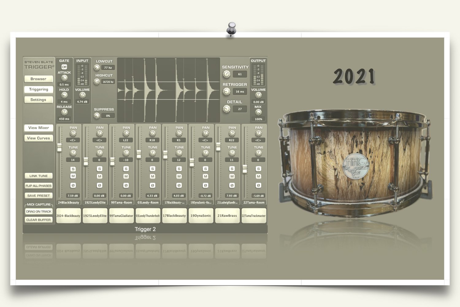 HHG Spalted sycamore Solid snare drum samples for Slate Trigger