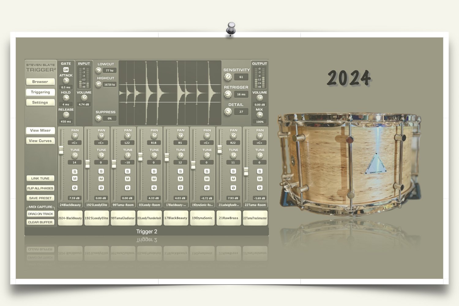 Summit Drums Pinnacle Maple Snare Drum samples for Slate Trigger