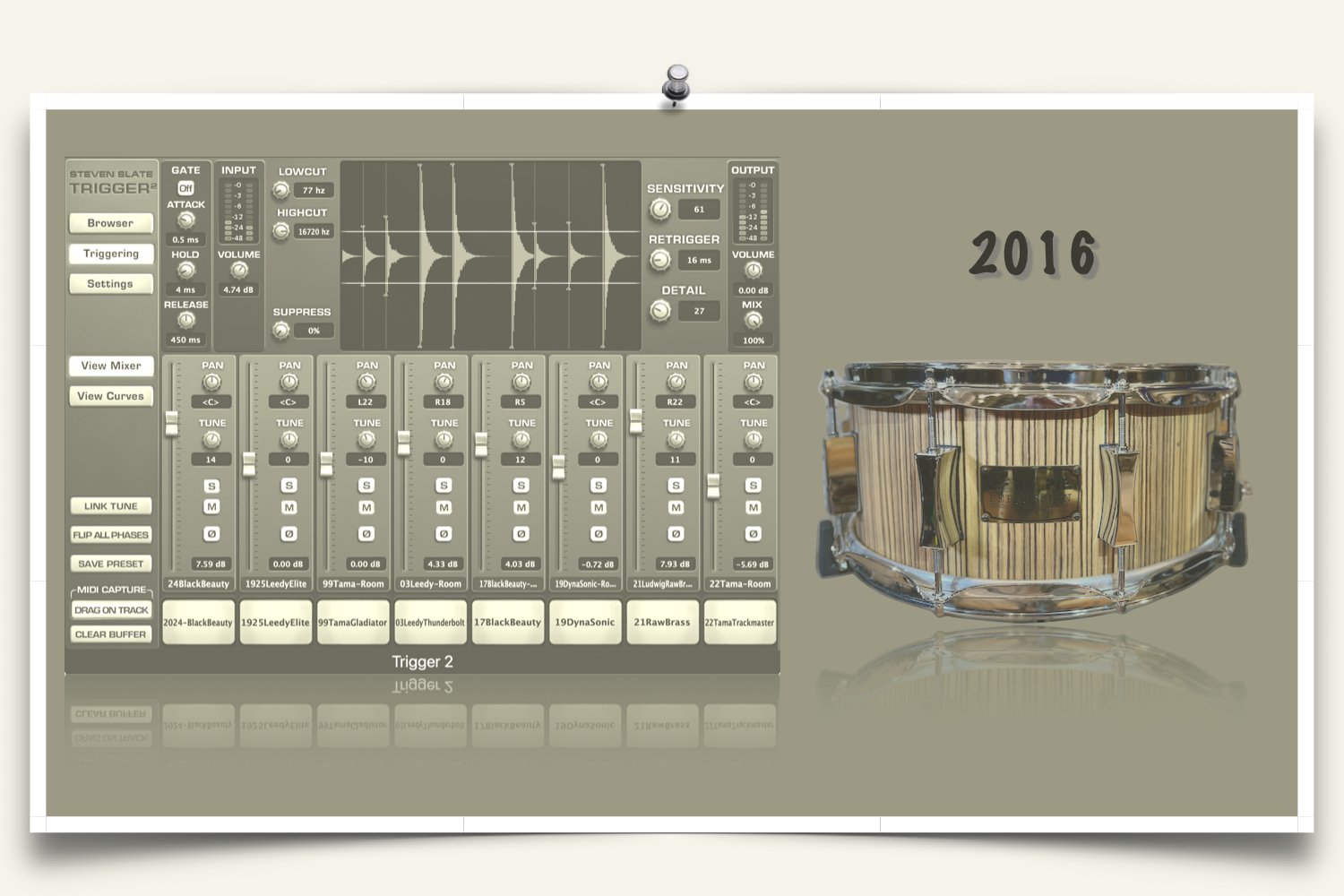 2016 Pork Pie Maple Zebrawood Snare samples for Slate Trigger
