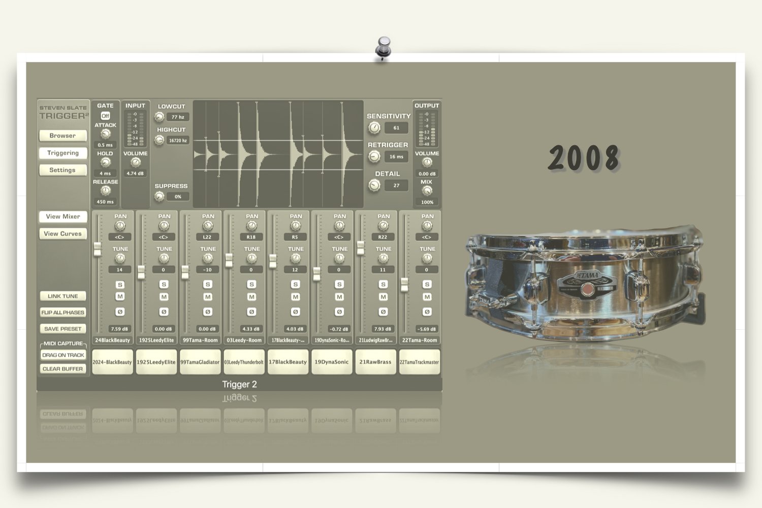 2008 Tama Steel Piccolo Snare drum sounds for Slate Trigger