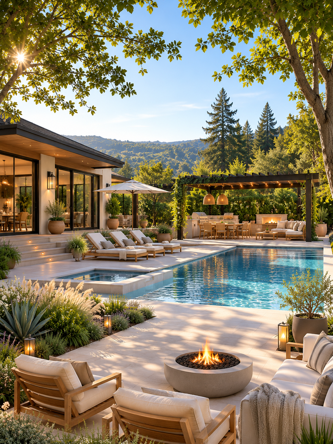 Luxurious backyard retreat with pool
