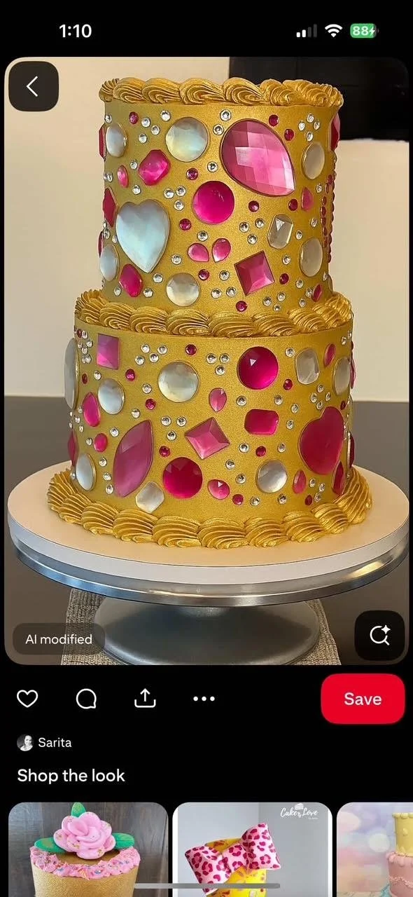 (12/20) Penelope's Chaotic/Glamorous Gold Gem Cake